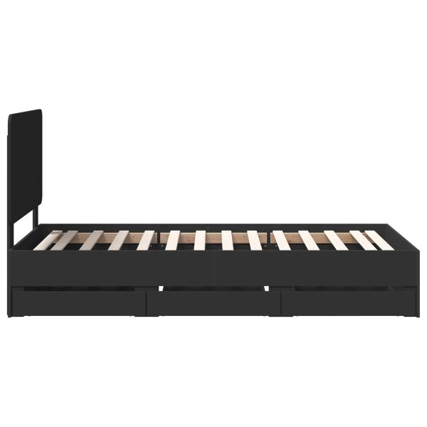 Рамка за легло с чекмедже Черно 75 x 190 cm Инженерна дървесина