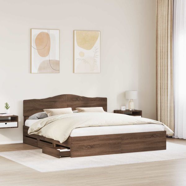 Рамка за легло Кафяв дъб 200 x 200 cm Инженерна дървесина