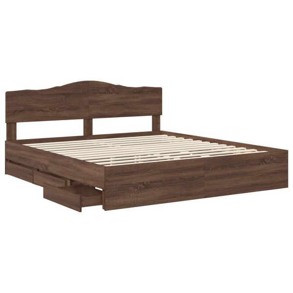 Рамка за легло Кафяв дъб 200 x 200 cm Инженерна дървесина