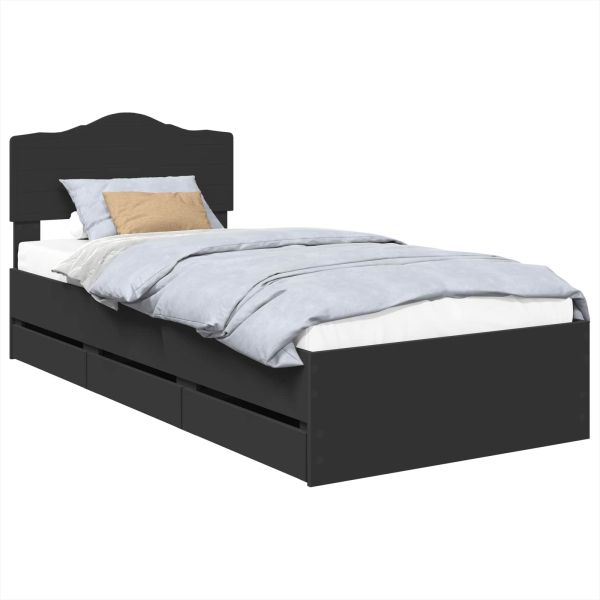 Рамка за легло с чекмедже Черно 90 x 190 cm Инженерна дървесина