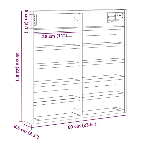 Витрина Монтиране на стена Дъб 60 x 8,5 x 58 см