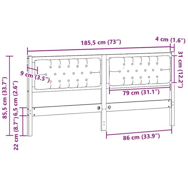 Облегалка за глава Бял и светлосив 160 cm Борово дърво масив