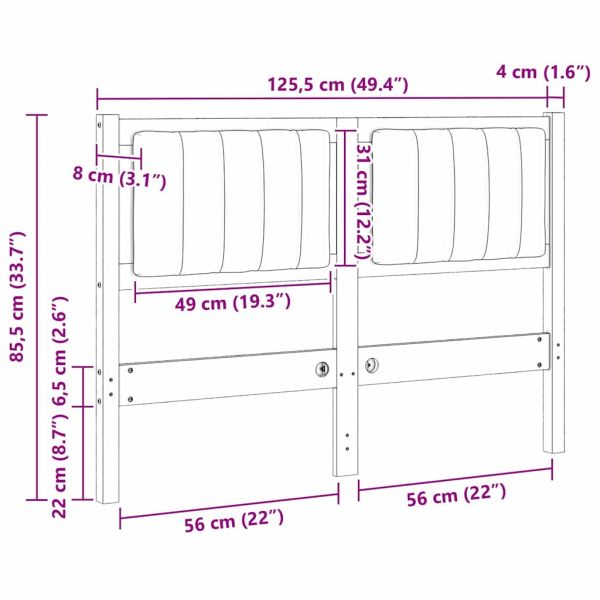 Тапицирана табла с таблото Кафяво 120 cm Солидно борово дърво