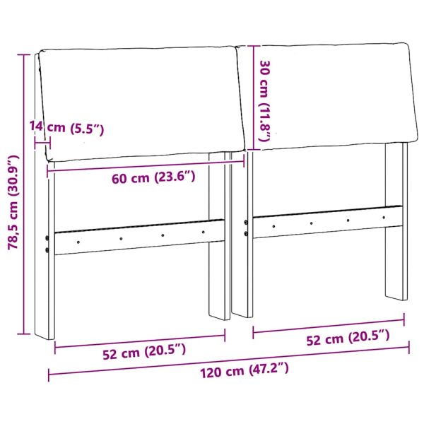 Тапицирана табла Тъмен сив 120 cm Солидно борово дърво