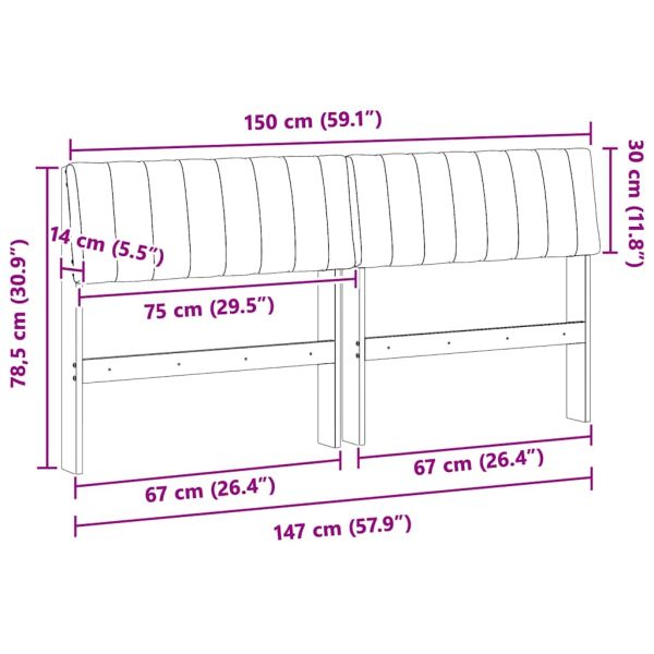 Тапицирана табла Таупе 150 cm Солидно борово дърво
