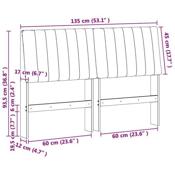 Тапицирана табла Светлосиво 135 cm Солидно борово дърво