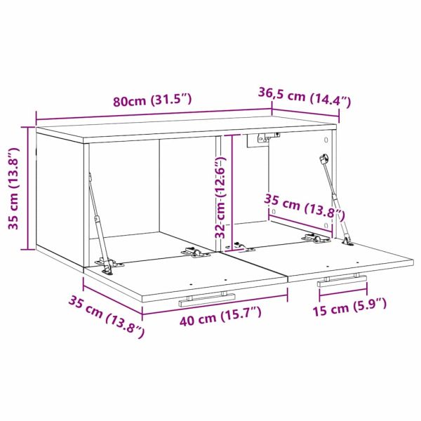 Стенен шкаф Черен дъб 80 x 36.5 x 35 cm Инженерно дърво