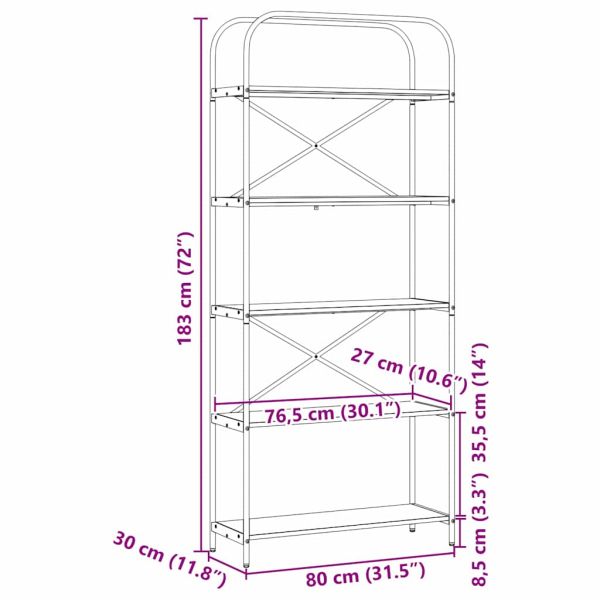 Рафт за книги Сонома дъб 80 x 30 x 183 см Инженерно дърво