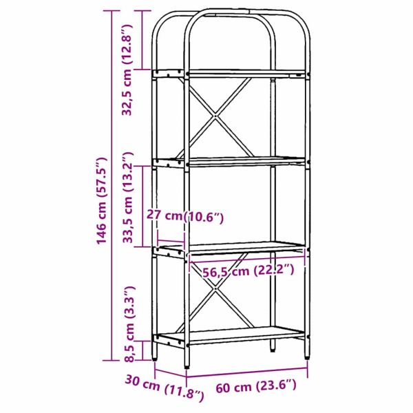 Рафт за книги Дъб 60 x 30 x 146 см Инженерно дърво