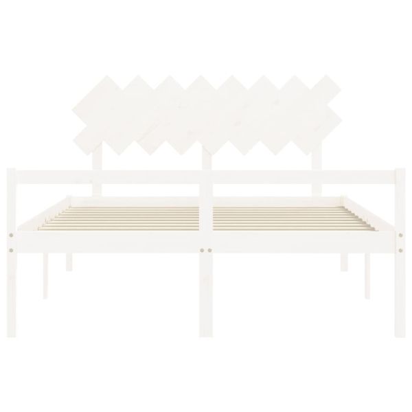 Легло за възрастни с табла, бяло, 160x200 см, масивно дърво