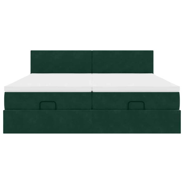 Османска легло с матраци и LED, тъмнозелено, 200x200 см, кадифе