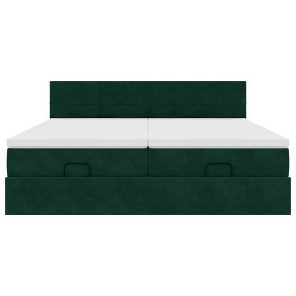 Османска легло с матраци и LED, тъмнозелено, 200x200 см, кадифе