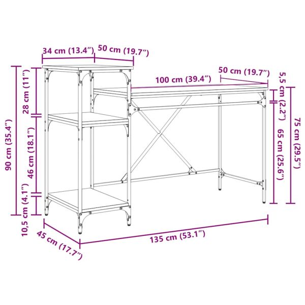 Бюро Дъб 135 x 50 x 90 cm Инженерно дърво