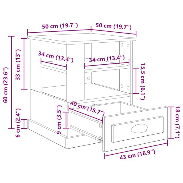 Нощен шкаф с рафт Старо дърво 50 x 50 x 60 cm Инженерно дърво