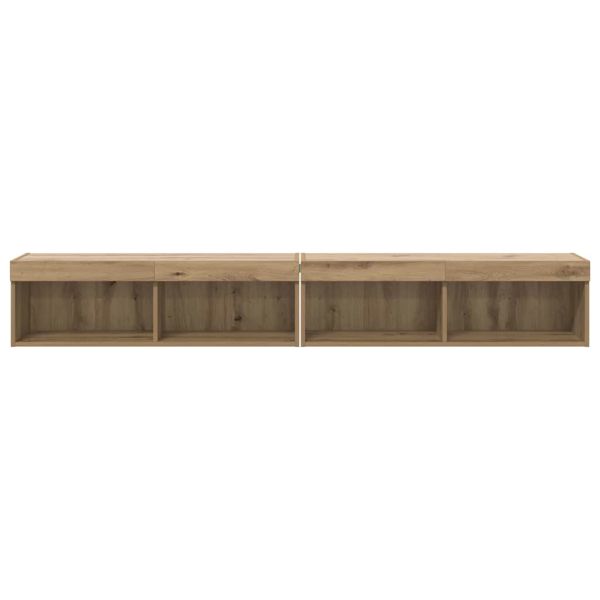 Комплект ТВ шкаф с LED Монтиране на стена Дъб Инженерно дърво