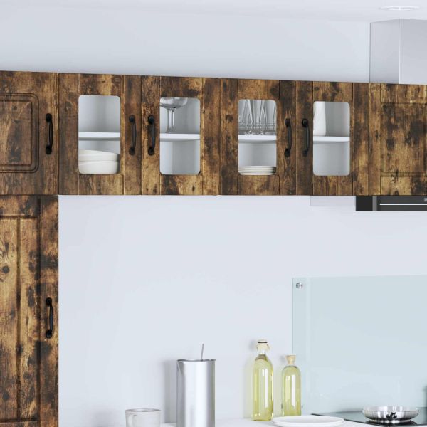 Стенен стъклен шкаф 2 pcs Димян дъб 60 x 31 x 40 см