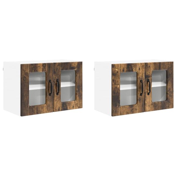Стенен стъклен шкаф 2 pcs Димян дъб 60 x 31 x 40 см