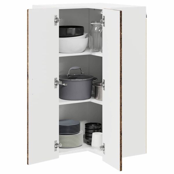 Стенно ъглово шкафче Старо дърво 57 x 57 x 100 см