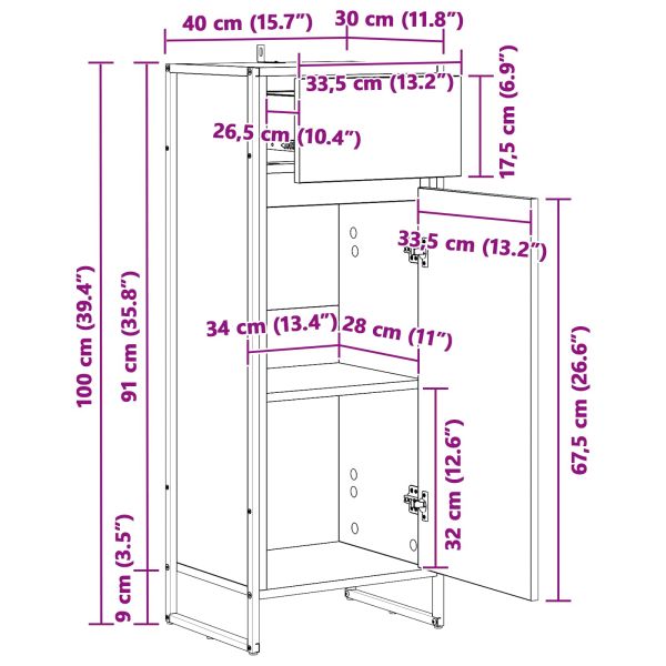 Шкаф за баня Сив Сонома 40 x 30 x 100 см Инженерно дърво