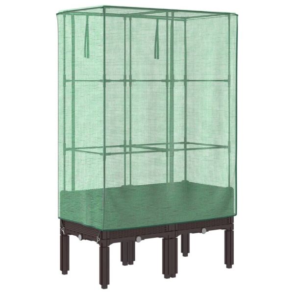 Повдигнато легло с оранжерия калъф, ратанов вид, 80x40x140 см