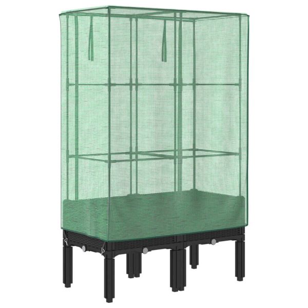 Повдигнато легло с оранжерия калъф, ратанов вид, 80x40x140 см