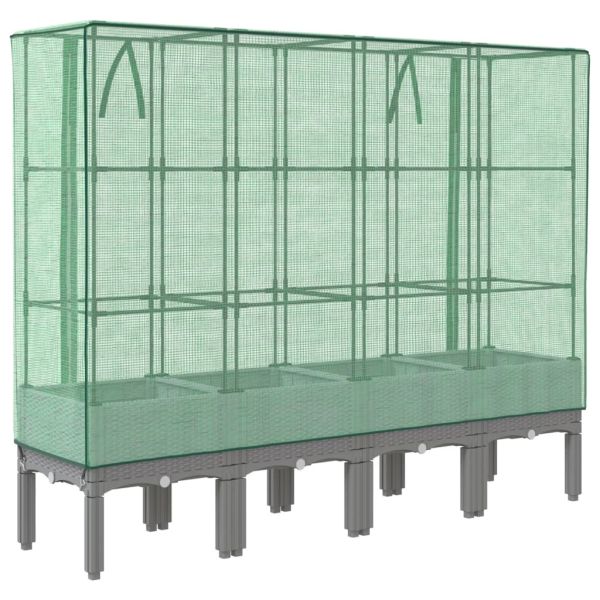 Повдигнато легло с оранжерия калъф, ратанов вид, 160x40x140 см