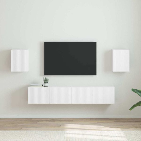 TV стенен шкаф 2 бр. Бяло Инженерна дървесина
