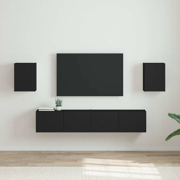TV стенен шкаф 2 бр. Черно Инженерна дървесина