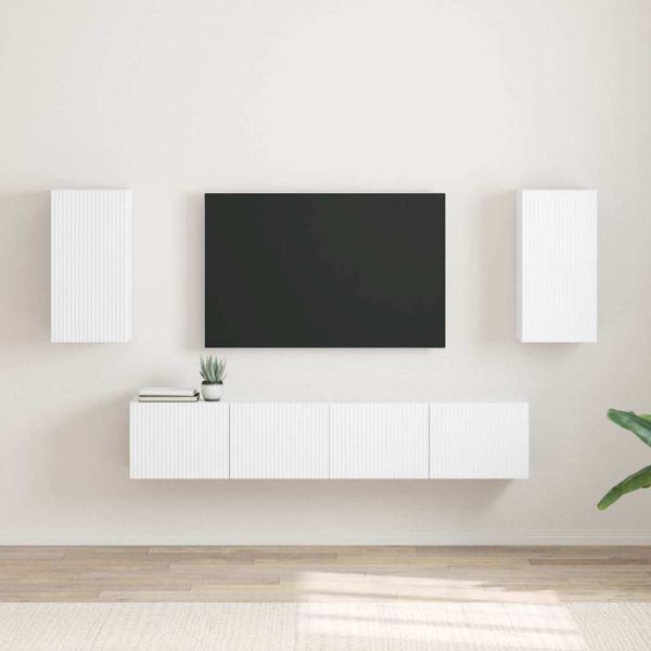 TV стенен шкаф 2 бр. Бяло Инженерна дървесина