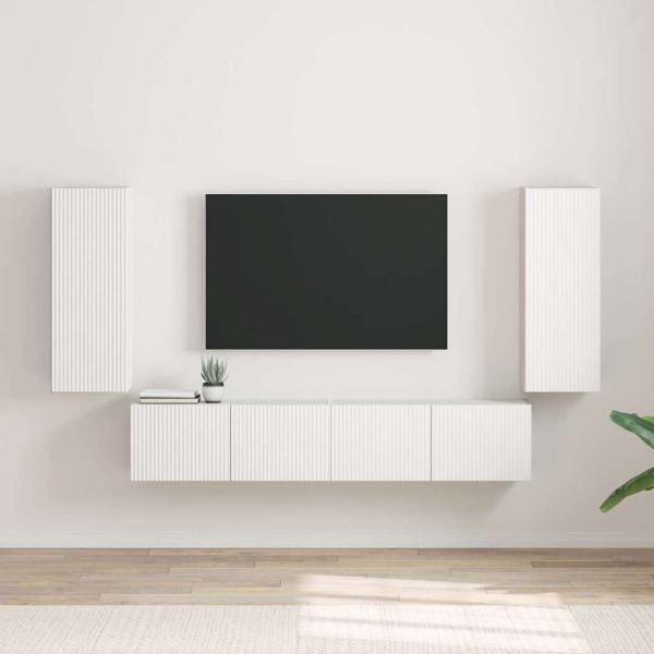 TV стенен шкаф 2 бр. Бяло Инженерна дървесина