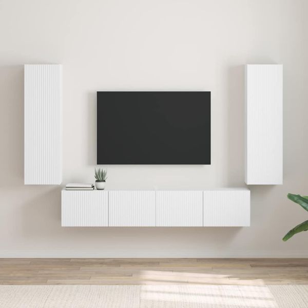 TV стенен шкаф 2 бр. Бяло Инженерна дървесина