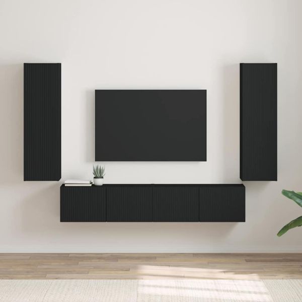 TV стенен шкаф 2 бр. Черно Инженерна дървесина