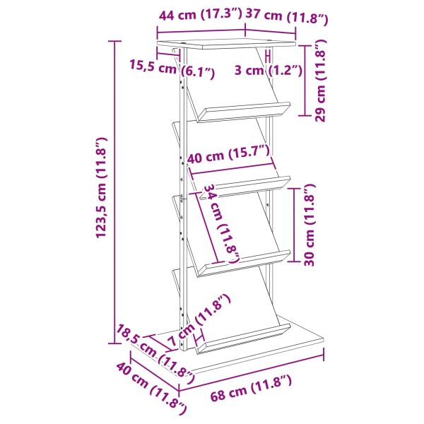 Етажерка за списания с рафт Старо дърво 68 x 40 x 123.5 см