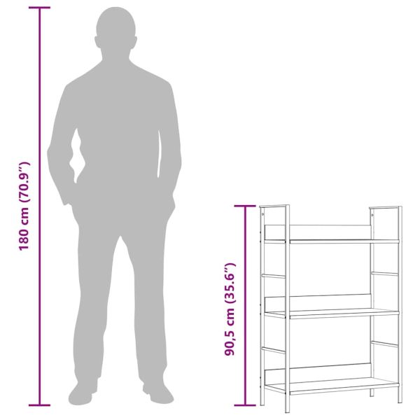 Библиотека с 3 рафта, бяла, 60x27,6x90,5 см, инженерно дърво