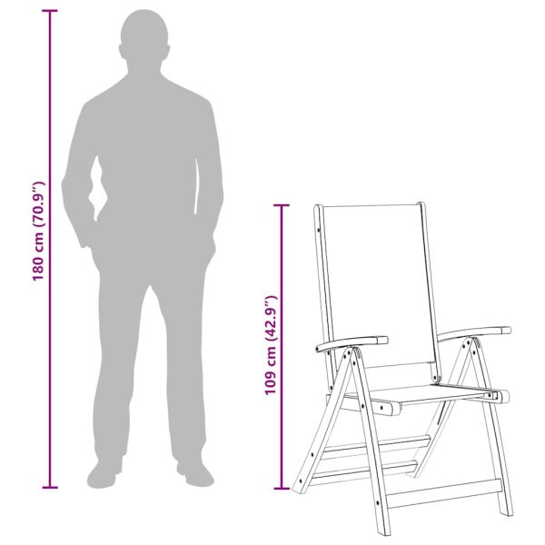 Сгъваеми градински столове, 4 бр, акация масив и textilene