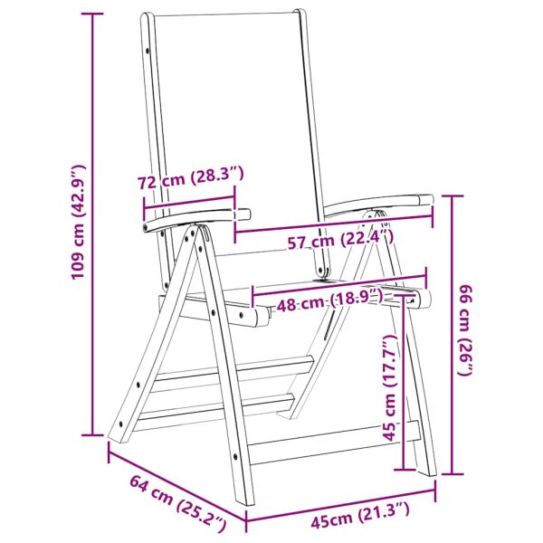 Сгъваеми градински столове, 6 бр, акация масив и textilene