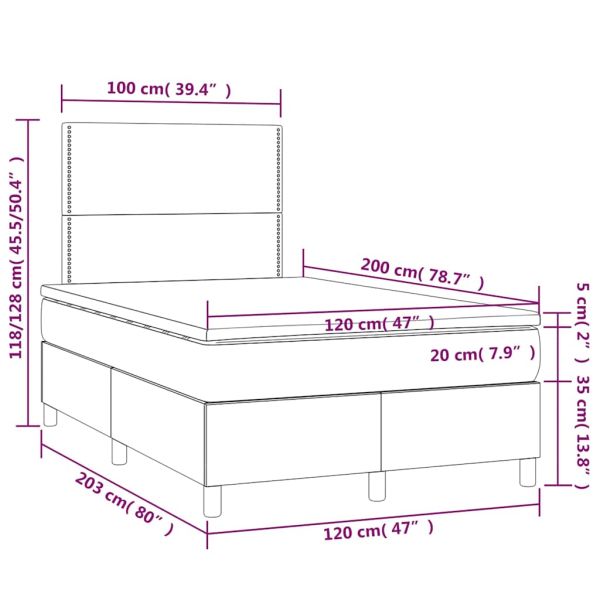Боксспринг легло с матрак и LED, тъмнозелено, 120x200см, кадифе