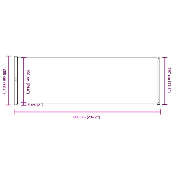 Прибираща се странична тента за вътрешен двор 200х600 см черна