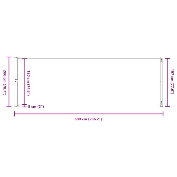 Прибираща се странична тента за вътрешен двор 200х600 см кафява
