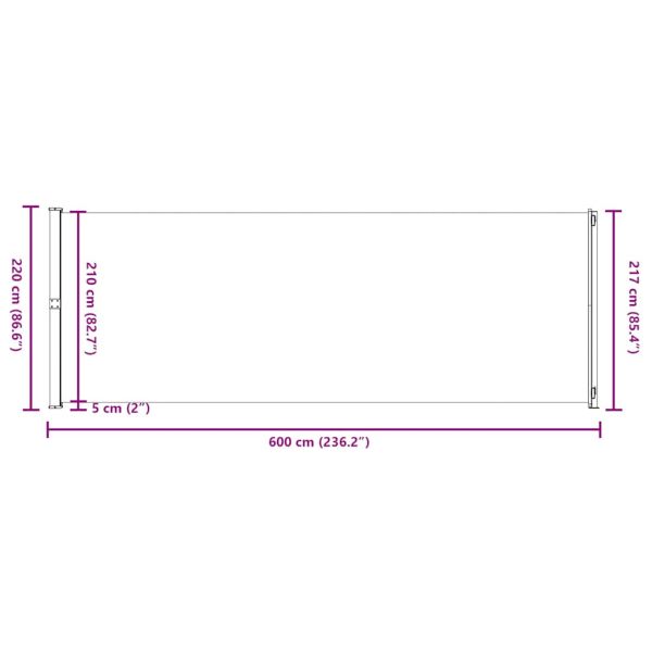 Прибираща се дворна странична тента, 220x600 см, кремава