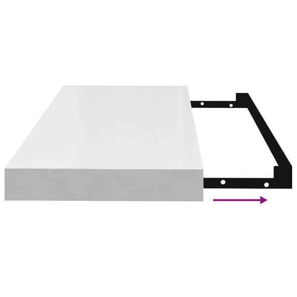 Окачен стенен рафт, бял гланц, 60x23,5x3,8 см, МДФ