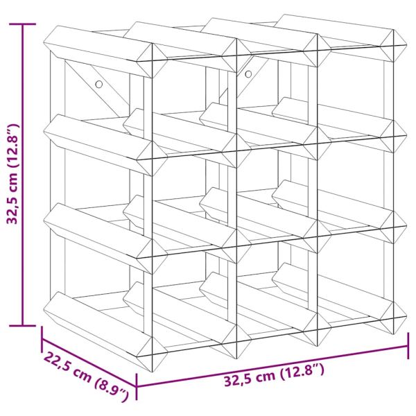 Стойка за вино за 12 бутилки, черна, масивна борова дървесина