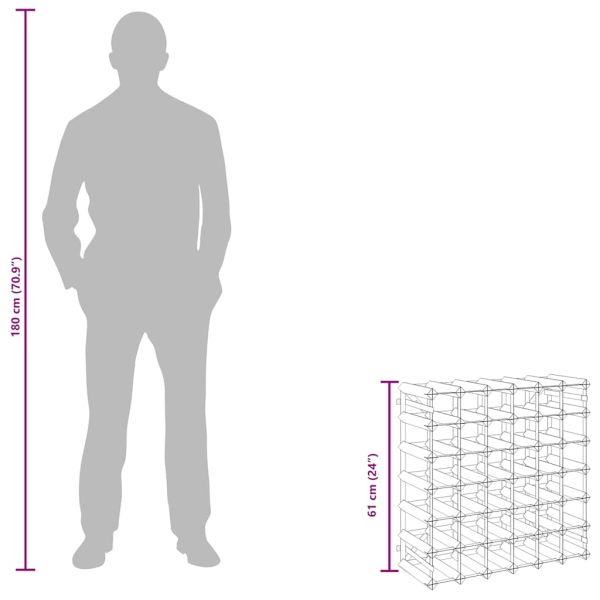 Стойка за вино за 42 бутилки, черна, масивна борова дървесина