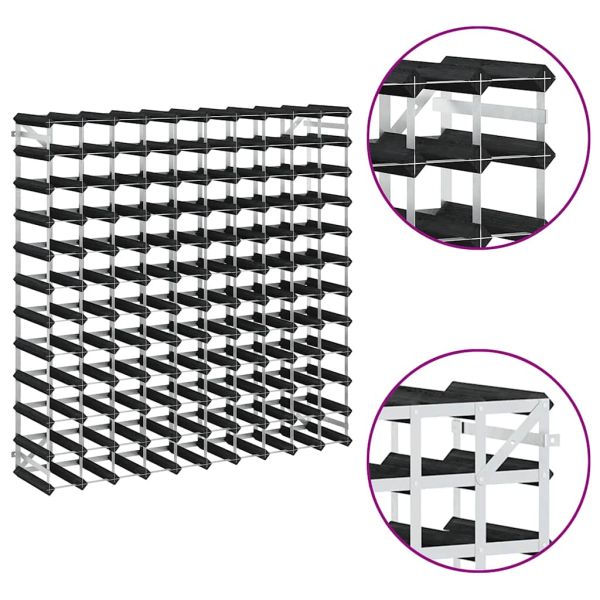 Стойка за вино за 120 бутилки, черна, масивна борова дървесина
