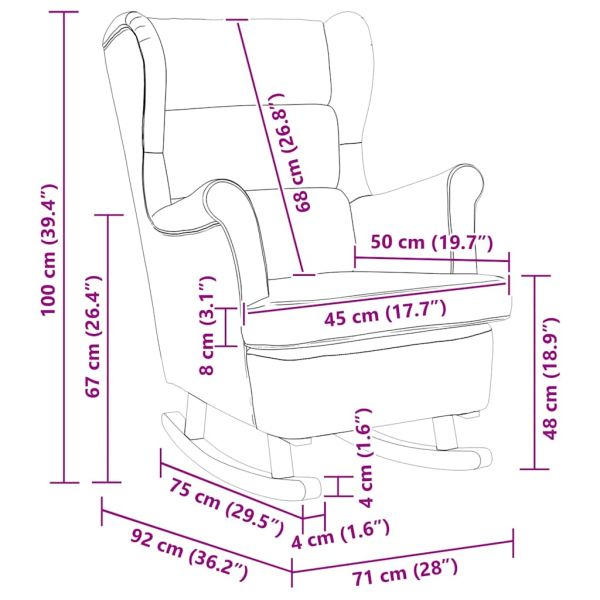 Люлеещ се стол с облегалка, тъмнозелен кадифе масивна дървесина