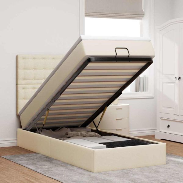 Османска легло с матрак, кремаво, 100x200 см, плат