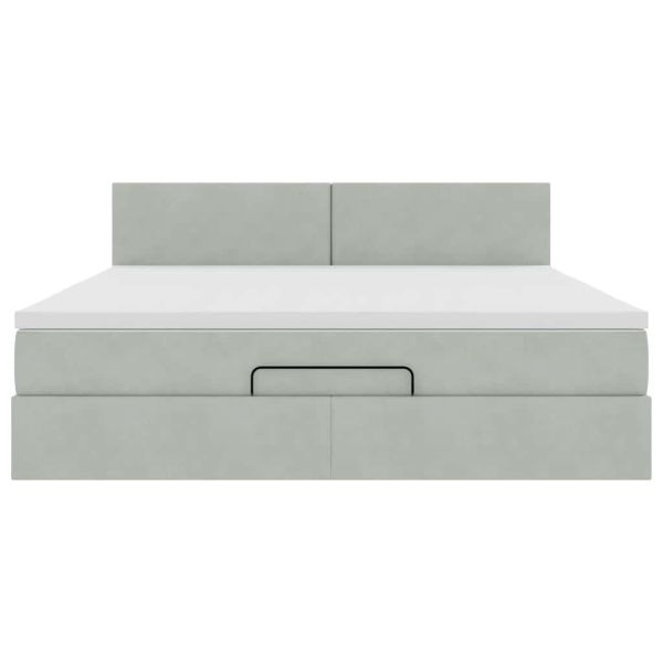 Османска легло с матрак и LED, светлосиво, 180x200 см, кадифе