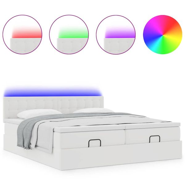 Османска легло с матраци&LED, бяло, 160x200 см, изкуствена кожа
