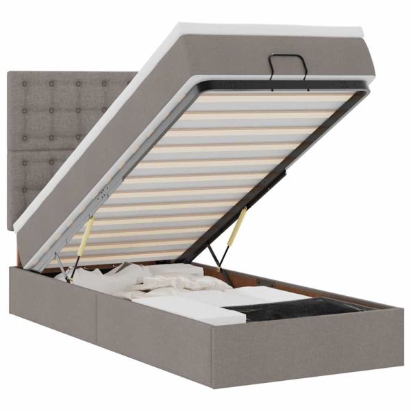 Османска легло с матрак, таупе, 90x200 см, плат