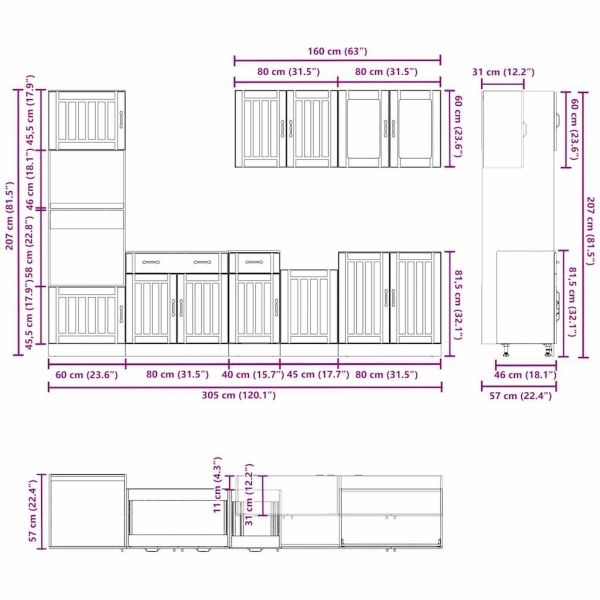 Комплект кухненски шкафове от 7 части Kalmar, инженерно дърво
